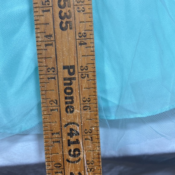 David’s Bridal Dress One Shoulder Fit Flare Dress pleated chest Blue/Green Mini - Picture 10 of 13